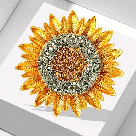 unbranded Jewelry - Sunflower Rhinestone Brooch Pin Gold and Black